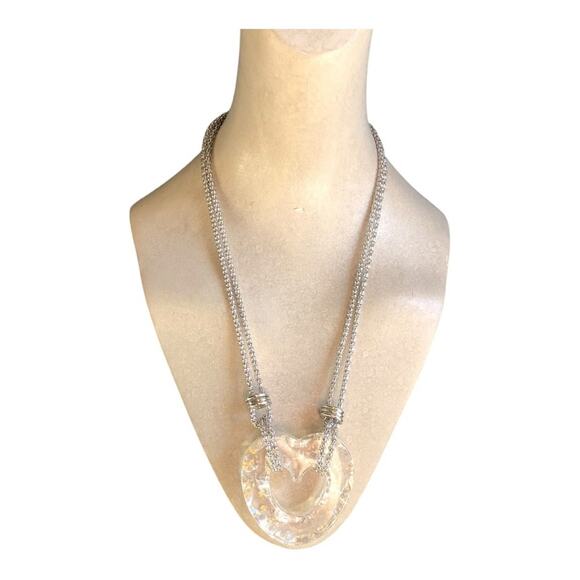 Urban Outfitters NWT Double Strand Silver Tone Acrylic Heart Pendant Necklace - Picture 4 of 16